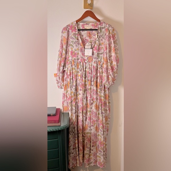 NWT Daughters of India 100% Cotton Fuchsia Bloom Kyra Midi Dress Sz M - Picture 1 of 9